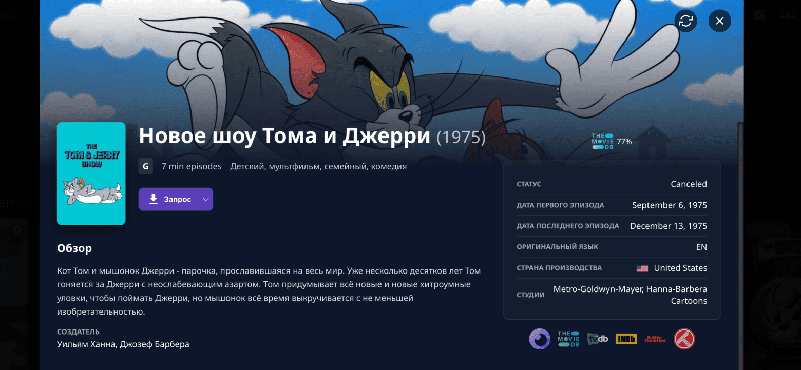 Загруженный фильм в библиотеке Jellyfin с обложкой и описанием